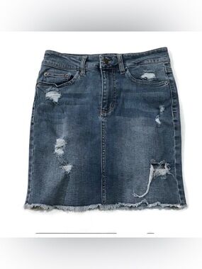 Wild Pearl Distressed Jean Mini Skirt